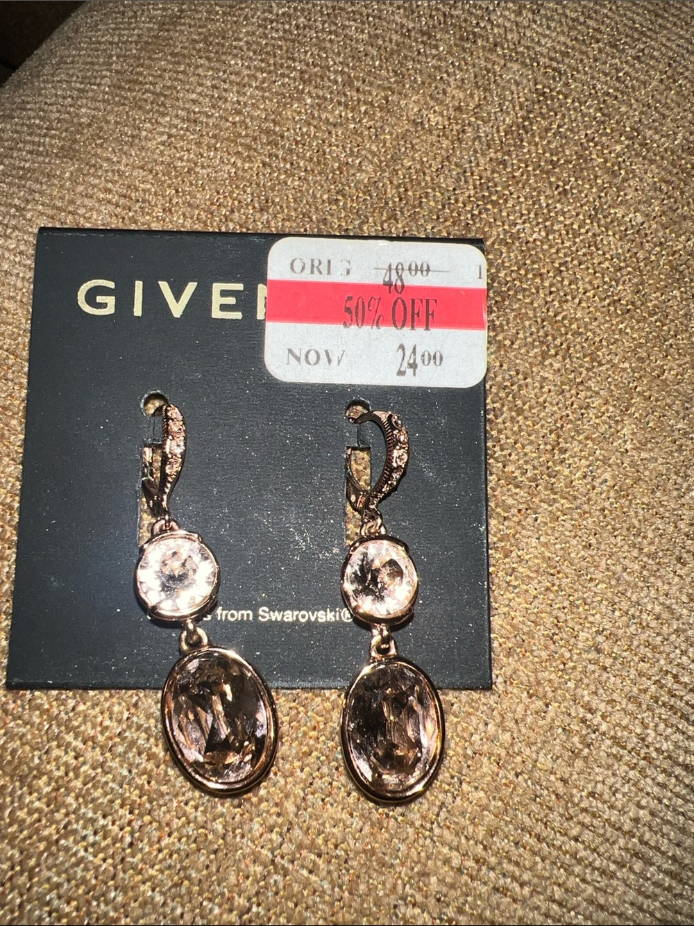 Givenchy Rose Gold Crystal Drop Dangle Earrings